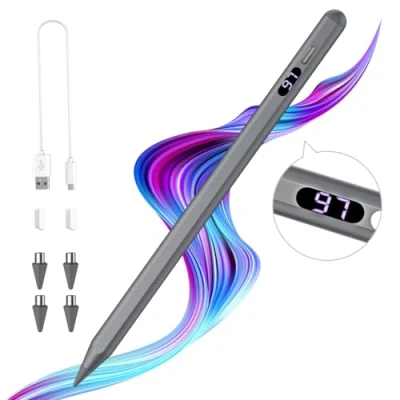 Abbildung von TiMOVO Stylus Stift für Touchscreens, Schnelle Aufladung Eingabestift Kompatibel mit Apple i Pad/i Phone/Android/iOS/Samsung/Xiaomi Tablets, iPad Leistungsanzeige Tablet Handy, Grau