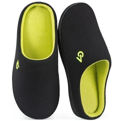 Abbildung von VeraCosy Herren Zweifarbige Hausschuhe Memory Schaum Pantoffeln, Schwarz/Lime, 46/47 EU