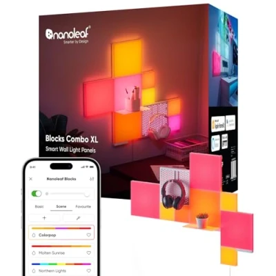 Abbildung von Nanoleaf Blocks 10 Pack Combo Starter Kit Mix RGBW farbwechselnde Wandlampen, Lichtpanels &amp; Regal, Pixel Art Style, Steuerung über Wi Fi per App Sprachassistenten (Alexa, Apple Google)