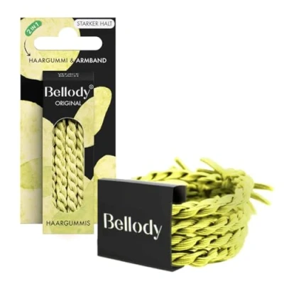 Abbildung von Bellody® Original Haargummis Sundance Edition Stylisch geflochtener Haargummi mit starkem Halt (4er Set Venice Beach) Damen Haarschmuck in Neon Gelb