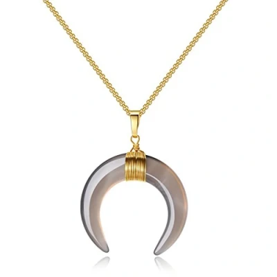 Abbildung von COAI Geschenkideen Mond Doppelhorn Anhänger aus Achat Grau Amulett Halskette Box Chain Kette für Damen