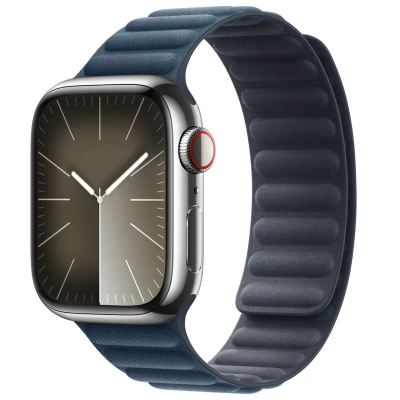 Abbildung von Apple Watch Armband Original Echtes Leder Blau Geeignet für Series 1 9 / SE