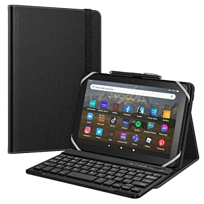 Abbildung von MoKo Tastatur Hülle Kompatibel mit 7&quot;, 7,9&quot;, 8&quot; iPad Mini/Samsung Galaxy Tab A/Huawei Tablet, Universal Keyboard Abnehmbar Kabellos PU Tablet Schutzhülle, Schwarz