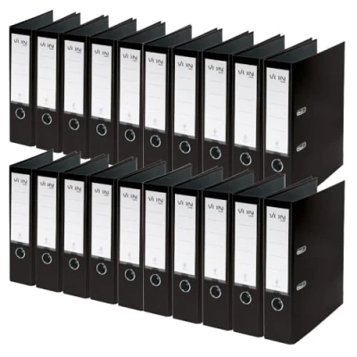 Abbildung von VON Leitz Ordner A4, 20er Pack, Karton mit Kunststoffeinband, 80 mm Rückenbreite, Für 600 Blatt, Blauer Engel &amp; FSC zertifiziert, Schule, Studium Zuhause, Schwarz, 10550095
