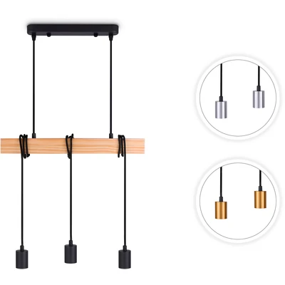 Abbildung von Paco Home Pendelleuchte »SINA«, Leuchtmittel E27 ohne Leuchtmittel, LED Pendellampe Hängeleuchte Wohnzimmer Esszimmer Vintage Holz 3x