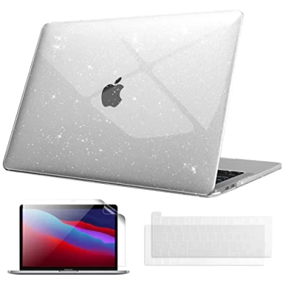 Abbildung von Fintie Hülle Kompatibel mit MacBook Pro 13 Zoll M2/M1 (2022 2016) A2338/A2289/A2251/A2159/A1989/A1706/A1708, Hartschale Schutzhülle + Tastaturabdeckungen Displayschutzfolie, Transparent(Glitzer)