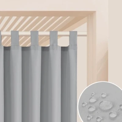 Abbildung von ROOM99 Outdoorvorhäng mit Schlaufen Garden Line 155 x 250 cm Breite Höhe Outdoor Vorhang wetterfest Wasserdicht Sichtschutz Sonnenschutz Gardinen Garten Winddicht Hellgrau, 1 Stück