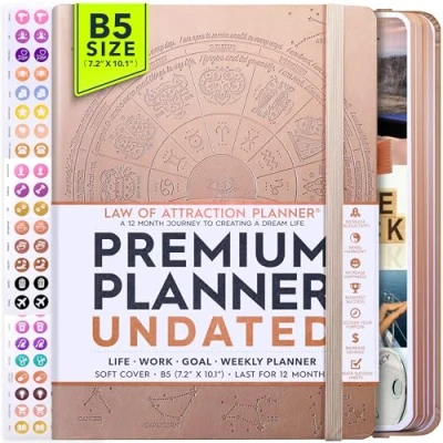 Abbildung von Life Planner Undatiertes Deluxe Wochen und Monatsplaner, eine 12 monatige Reise zur Steigerung von Produktivität Glück, Lebensorganisator, Dankbarkeitsjournal, Law of Attraction