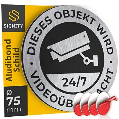 Abbildung von SIGNITY Alu Schild Videoüberwachung (fi 75mm klein) Warnschild Kamera Überwachung ideal zur Attrappe Aluminium Achtung für Privatgrundstück