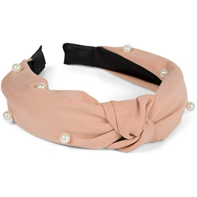 Abbildung von styleBREAKER Damen Stoff Haarreif mit Perlen Applikation, Knotendetail, Headband, Haarschmuck, Retro Look 04027034, Farbe:Altrose