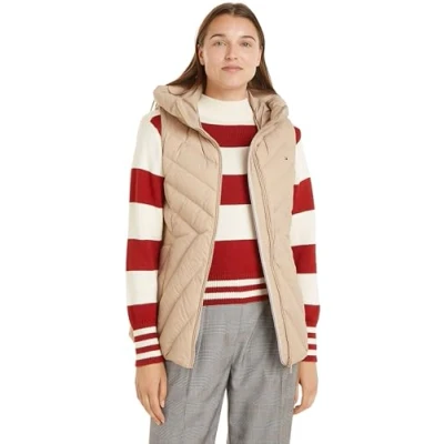 Abbildung von Tommy Hilfiger Damen Weste Chevron Vest Steppweste mit Kapuze, Beige (Beige), 3XL