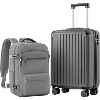 Abbildung von COOLIFE Handgepäck Koffer 55X40X20cm und Kabinen Rucksack 20L(40X25X20cm) Set für EasyJet Flugzeug Kabinengepäck Hartschlagenkoffer Reiserucksack Klein mit TSA Schloss