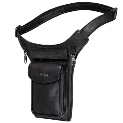 Abbildung von STILORD &#039;Frankie&#039; Hüfttasche Leder Brusttasche Cross Body Bag Bauch Tasche Vintage Gürteltasche für Herren Damen Echtleder, Farbe:schwarz