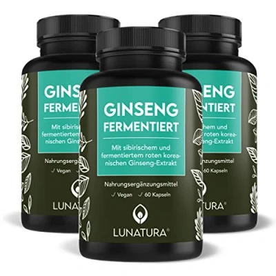 Abbildung von Lunatura 3er Set Ginseng Kapseln fermentierter sibirischer und koreanischer vegan 180