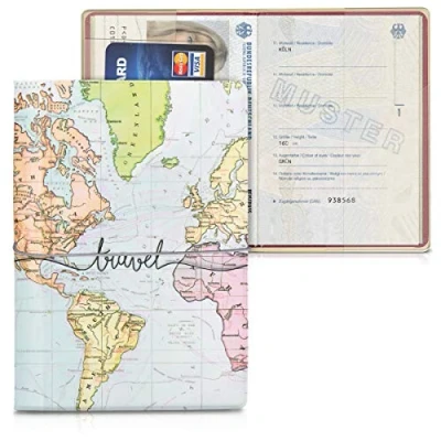 Abbildung von kwmobile Reisepass Kunststoff Schutzhülle Ausweis Hülle Impfpass Schutz Cover Reisepasshülle Ausweishülle 3D Travel Schriftzug