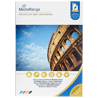 Abbildung von MediaRange DIN A4 Fotopapier für Tintenstrahldrucker, hochglänzend, 135g, 100 Blatt