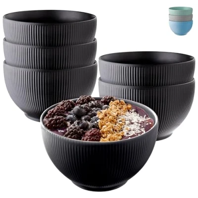Abbildung von Praknu Müslischalen 6er Set Keramik Schwarz Matt Große Müsli Schüssel Mikrowellen &amp; Spülmaschinenfest 700ml Suppenschalen