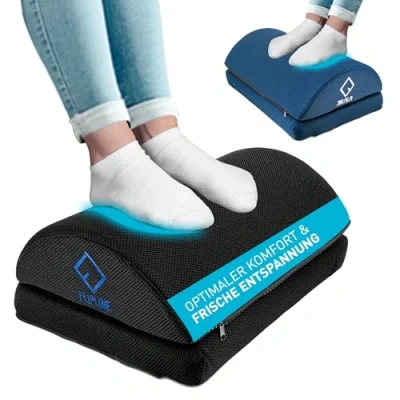 Abbildung von FLIPLINE Fußstütze Schreibtisch Schwarz, Abnehmbarer &amp; Waschbarer Mesh Bezug, Höhenverstellbare Fußbank, Rutschfest Fußablage Schreibtisch, Fußhocker Büro Homeoffice Zubehör, Ergonomische Footrest