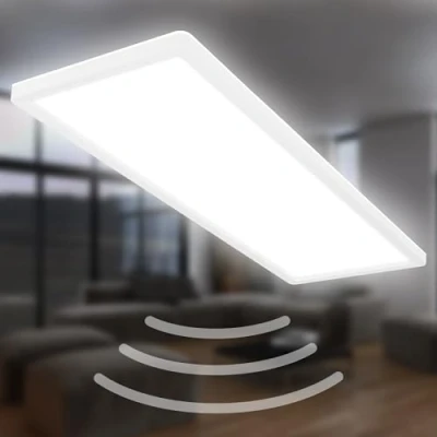 Abbildung von BRILONER LED Deckenlampe mit Bewegungsmelder 3m Reichweite IP44, neutralweiße Lichtfarbe, flach, 120 Grad Erfassung, Deckenleuchte, Panel, Badlampe, Badezimmerlampe, 58x20x3 cm, Weiß