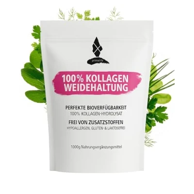 Abbildung von PRIMALIFE Collagen Pulver 1000g 100% reines Kollagen aus Weidehaltung Hoher Proteingehalt Mit 9,6g Eiweiß pro Portion Peptiden Typ 1, 2 &amp; 3