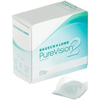Abbildung von Bausch + Lomb PureVision 2 Monatslinsen, sehr dünne sphärische Kontaktlinsen, weich, 6 Stück BC 8.6 mm / DIA 14 1.00 Dioptrien