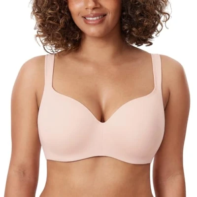 Abbildung von DELIMIRA Damen T Shirt BH mit Bügel Nahtloser Große Größen Gepolstert Aprikosenrosa 85B