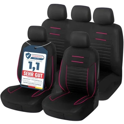 Abbildung von Upgrade4cars Auto Sitzbezüge Pink Schwarz Schonbezüge Set für Vordersitze &amp; Rückbank Rosa Sitzbezug Universal