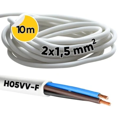 Abbildung von 10 Meter Kalitec H05VV F Schlauchleitung 2x1,5 mm² I Stromkabel ohne Schutzleiter PVC Kabel für Innenbereich Elektrokabel weiß Lampenkabel flexibel Gerätekabel 2 adrig