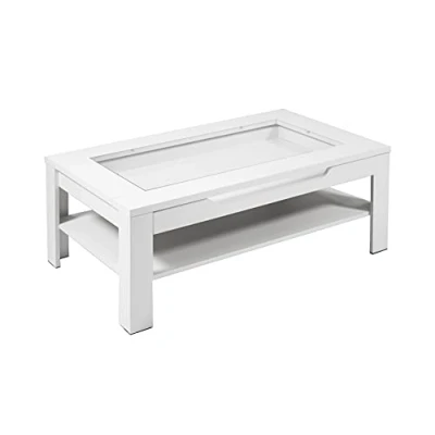 Abbildung von byLIVING Couchtisch Ralph/moderner Sofatisch mit Glaseinlage und großzügiger Schublade in Weiß/Beistelltisch viel Stauraum/B 110, H 43, T 67 cm