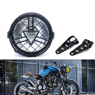 Abbildung von evomosa Universal Motorrad Frontscheinwerfer, 6&#039;&#039; Halogen Scheinwerfer mit Lampenschirmabdeckung Retro für Cafe Racer Bobber Chopper CG125 GN125 (Weiß)