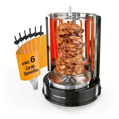 Abbildung von GOURMETmaxx Dönergrill vertikaler Elektrogrill für Döner, Gyros, Schaschlik Grill elektrisch mit Mittelspieß und 6 zusätzlichen Spießen, auch als Schaschlikgrill verwendbar