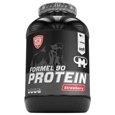 Abbildung von Mammut Nutrition Formel 90 Proteinpulver Strawberry 3kg 4 Komponenten Whey Protein Pulver mit Sojaproteinisolat, Milchprotein, Eiprotein &amp; Vitamin B6 77% Eiweiß