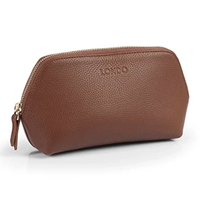 Abbildung von Londo Echtleder Kosmetiktasche, Schminktasche, Make up Tasche für Damen, Mädchen Sonderfach mit Reisverschluss (Hellbraun)