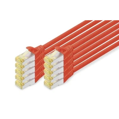 Abbildung von DIGITUS LAN Kabel Cat 6A 3m 10 Stück RJ45 Netzwerkkabel S/FTP Geschirmt Kompatibel zu 6 &amp; 7 Rot