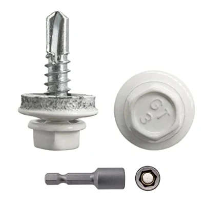 Abbildung von Marcopol (150 Stück) Metalldachschrauben 4,8x19 mm Bohrschrauben mit EPDM Unterlegscheiben Lackierter Sechskantscheibe Blechschraube (150, RAL 9010) Weiß (RAL
