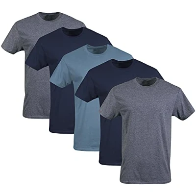 Abbildung von Gildan Herren Crew T Shirts, Multipack, Style G1100 Unterwäsche, Marineblau/Heather Navy/Indigo Blue (5er Pack), L