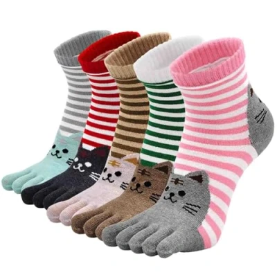 Abbildung von PUTUO Zehensocken Damen Finger Socken: Sneaker Socken aus Baumwolle mit Fünf Zehen für Sport Laufende Freizeit 5 Paare