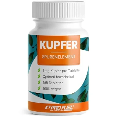 Abbildung von Kupfer Tabletten 365x mit 2 mg aus hochwertigem Bisglycinat optimal hochdosiert frei von unerwünschten Zusatzstoffen laborgeprüft Zertifikat Jahresvorrat 100% vegan