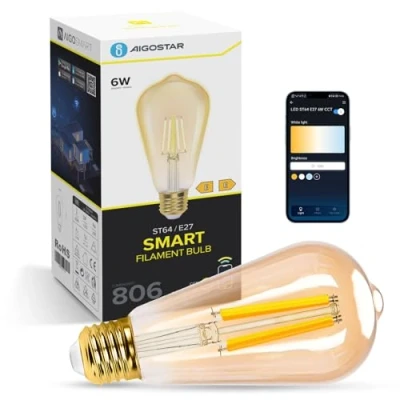 Abbildung von Aigostar Alexa Glühbirne E27 Edison 6W 805LM Dimmbare Retroglühbirnen ST64 Smart Lampe Wlan Dimmbar 2700K 6500K App Steuern Kompatibel mit und Google Assistant. Gold 1 Stück