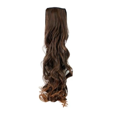 Abbildung von WIG ME UP YZF 1094HT 2T30 Haarteil Zopf Braun Mix wellig 63cm mit Band/Bändchen und Klammer befestigt