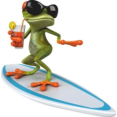 Abbildung von Sticker Surfer Frosch I 10 cm für Laptop Koffer Roller Motorrad Badezimmer Duschwand als Auto Aufkleber surfender kfz_010