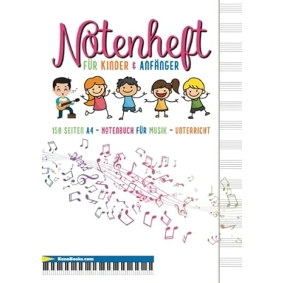 Abbildung von Notenheft für Kinder und Anfänger: 150 Seiten, A4 Notenbuch Musik Unterricht, Schule, Hausaufgaben. Ideal Gitarre, Keyboard, Schlagzeug ... Blanko Notenblock eigene Partituren