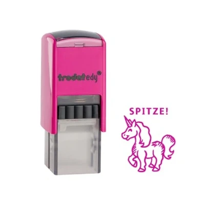 Abbildung von Trodat edy FIX Motivationsstempel für Lehrer und Pädagogen, Stempelset zum Motivieren 1 Motiv Einhorn SPITZE, Deutsch, Gehäuse Pink, Abdruck Selbstfärbend, 20 x mm