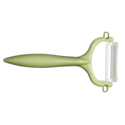 Abbildung von Kyocera Universal Keramikhobel, zweischneidig, Rot, Extra scharfe Keramik Klingen, Gemüsehobel mit Fingerschutz, Kunststoffrahmen, ergonomischer Griff und Aufhängeloch, Küchenreibe Hand