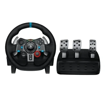 Abbildung von Logitech G G29 Driving Force Racing Wheel und Bodenpedale, Real Feedback, Edelstahl Schalthebel am Lenkrad, Leder Lenkradbezug für XPS5, PS4, PC, Mac, Schwarz