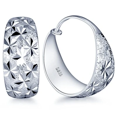 Abbildung von Unendlich U Elegant Damen Ohrringe 925 Sterling Silber Schneeflocke Creolen Ohrstecker Ohrschmuck (L)