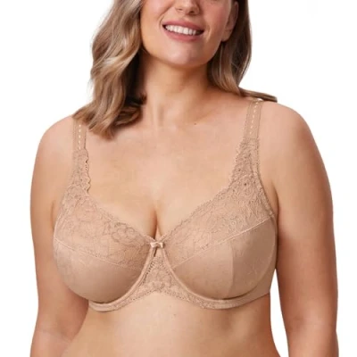 Abbildung von DELIMIRA Damen Minimizer BH ohne Einlagen mit Spitze Bügel Große Größen Natürlich 95C