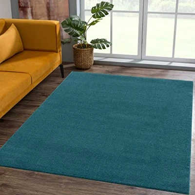 Abbildung von SANAT Kurzflor Teppich Wohnzimmer Uni Modern Teppiche fürs Schlafzimmer, Arbeitszimmer, Büro, Flur, Kinderzimmer und Küche Dunkelblau, 60 x 110 cm