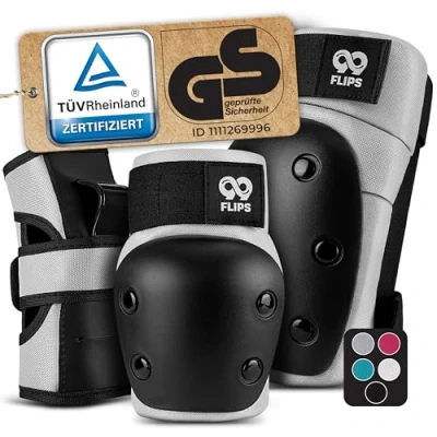 Abbildung von 99FLIPS inliner Schoner Erwachsene mit GS [6er Set] Dive M in Grau Damen schützer Knieschoner Kinder 12 Jahre Protektoren Skateboard