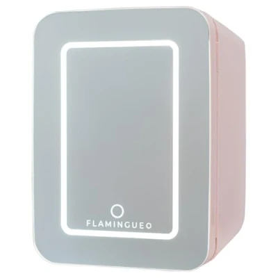 Abbildung von Flamingueo Kühlschrank Klein 10L Mini Led und Spiegel, 12V/220V, Skincare Fridge, Kosmetik Kühlschrank,